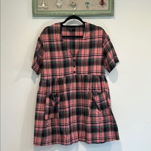 Current mood DK oversized baby doll Pink and Black Plaid mini Dress